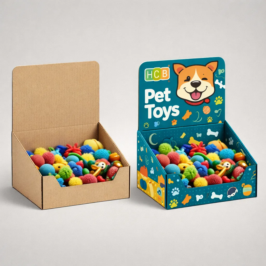 Two sliding drawer boxes, one plain white and one printed with teal wave patterns and pharmaceutical branding. class=